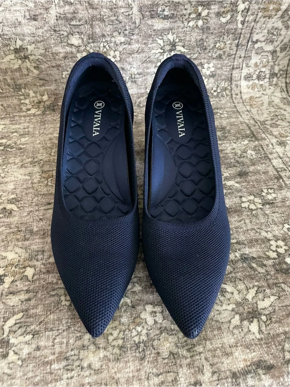 VIVAIA Pointed Toe Chunky Block Heel Pumps Aria Melody Navy Blue